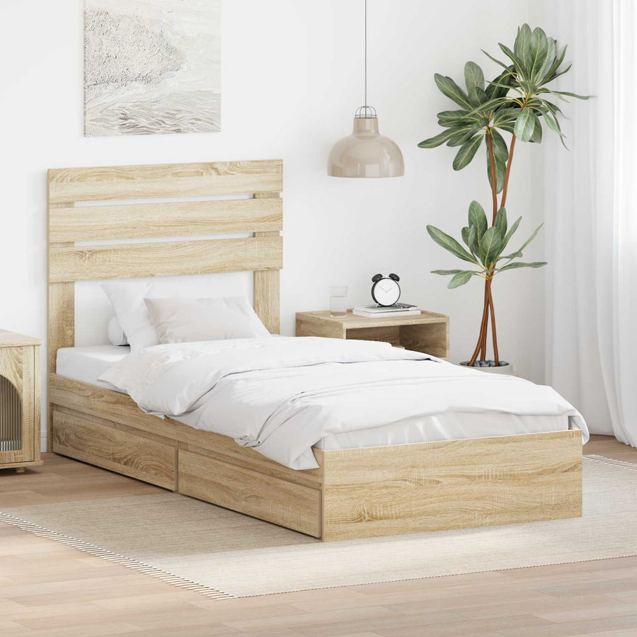 Bedframe met lade Sonoma Eiken 90 x 190 cm Bewerkt hout