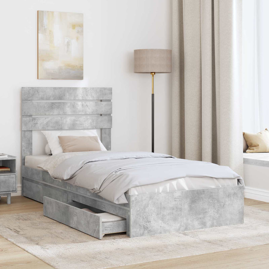 Bedframe met lade Beton Grijs 90 x 190 cm Bewerkt hout