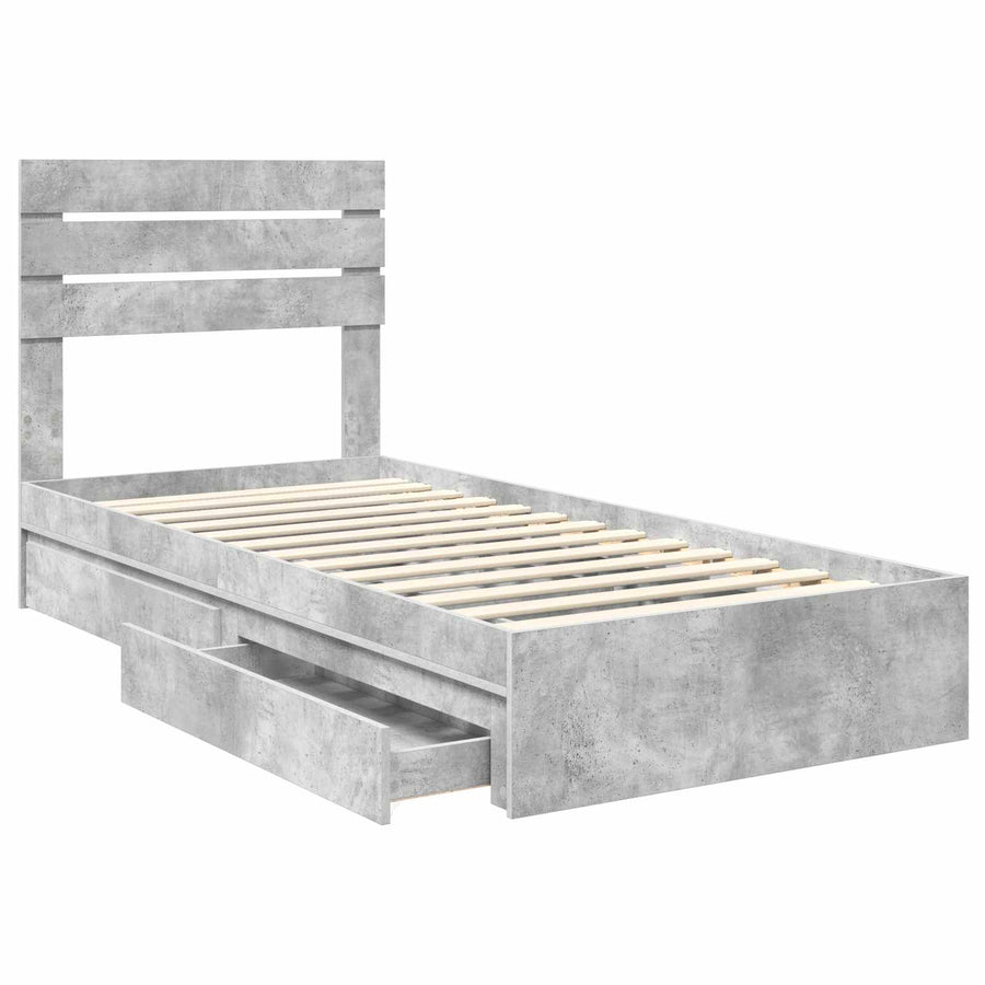 Bedframe met lade Beton Grijs 90 x 190 cm Bewerkt hout