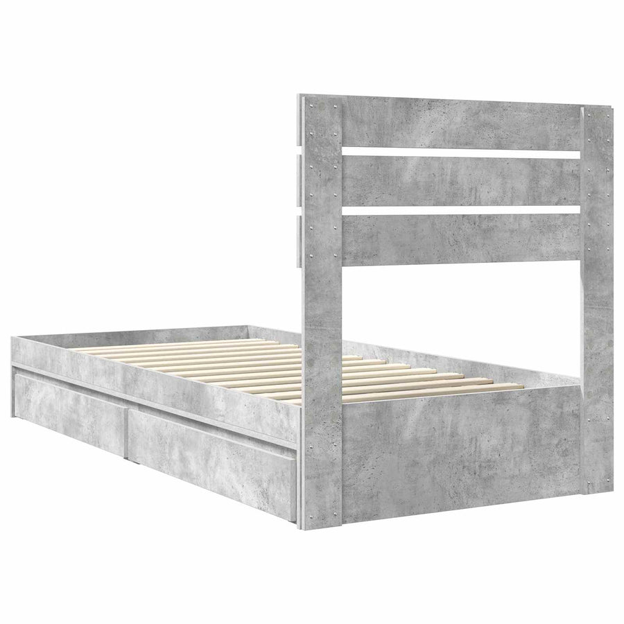 Bedframe met lade Beton Grijs 90 x 190 cm Bewerkt hout