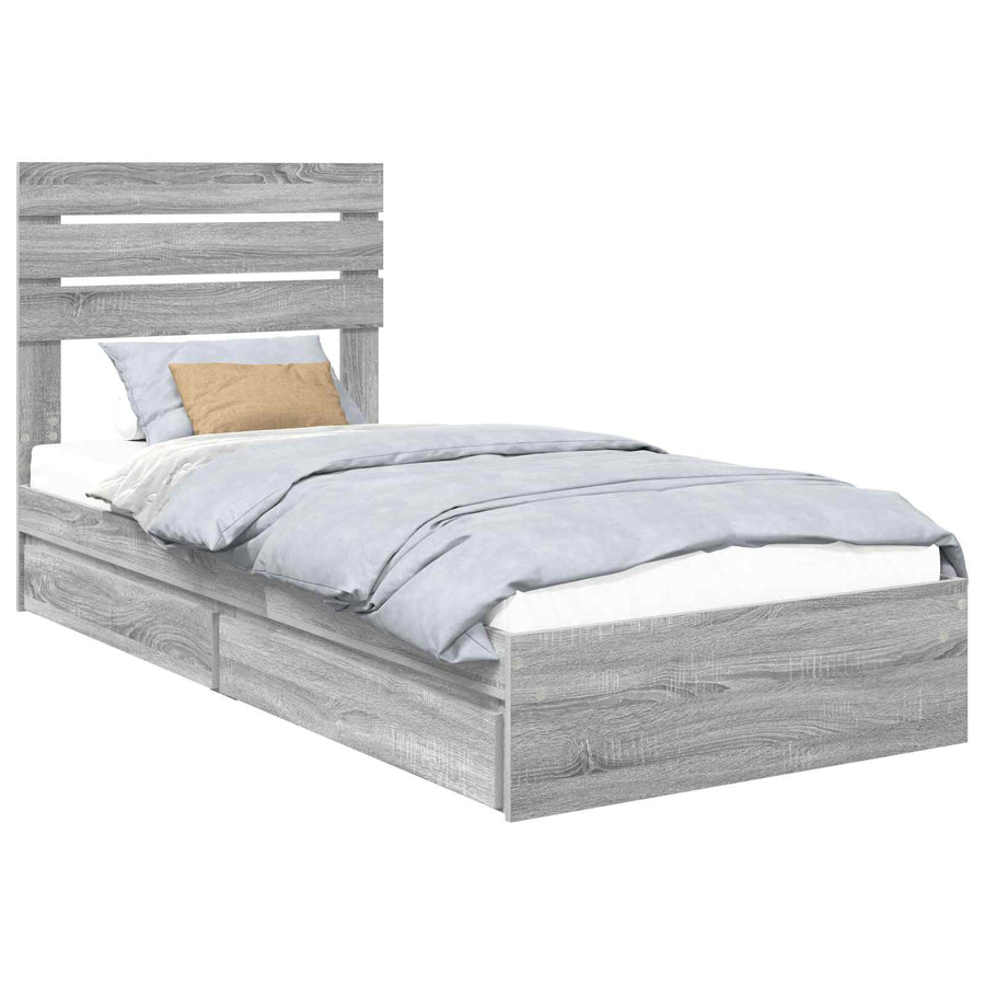 Bedframe met lade Grijs Sonoma 90 x 190 cm Bewerkt hout