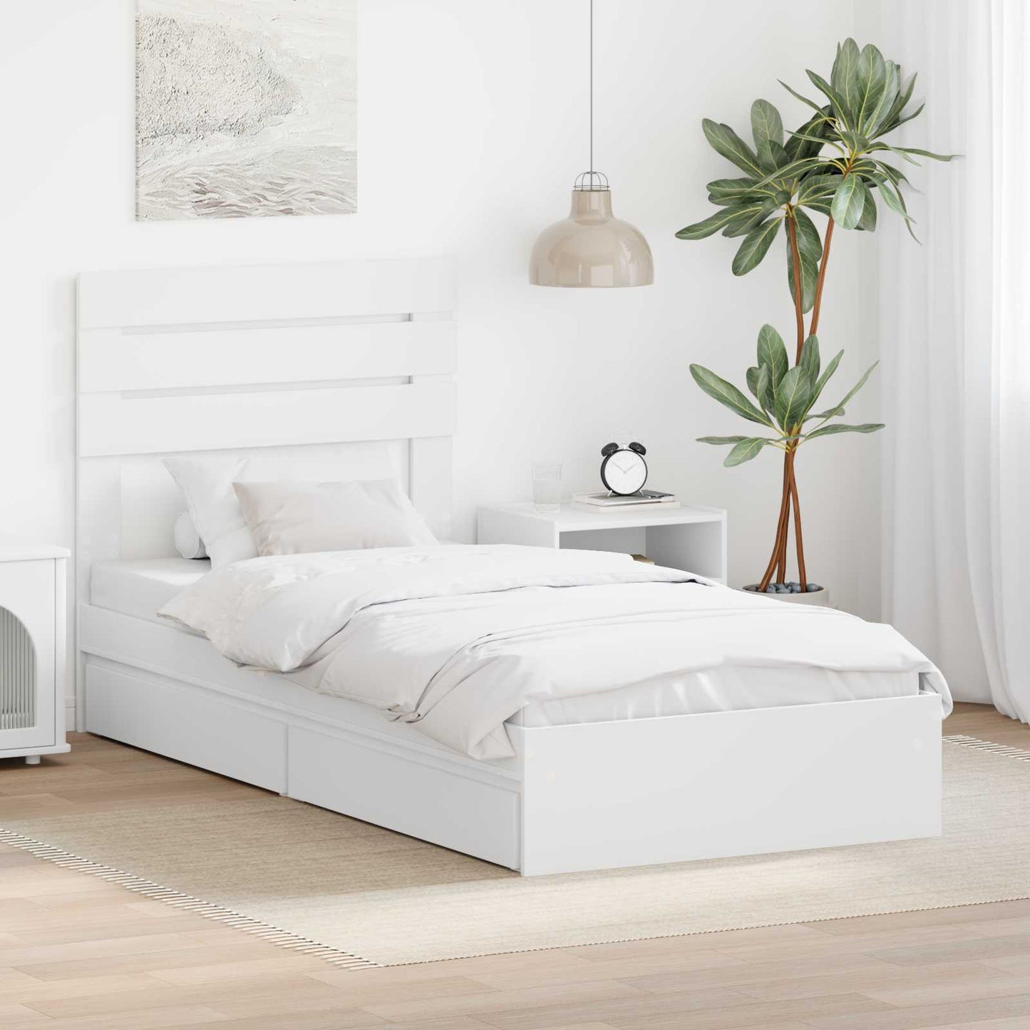 Bedframe met lade met hoofdeinde Wit 75 x 190 cm Bewerkt hout