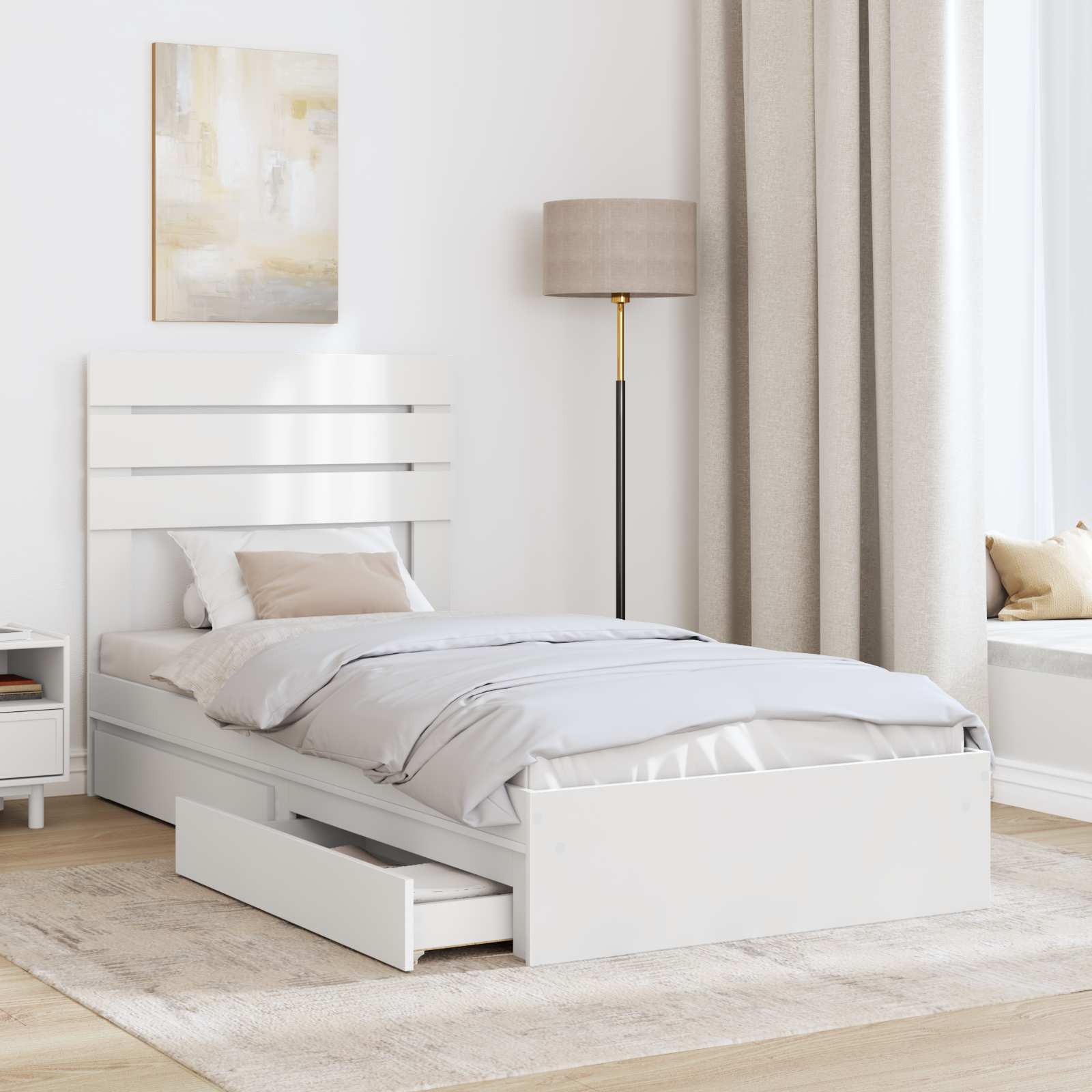 Bedframe met lade met hoofdeinde Wit 75 x 190 cm Bewerkt hout