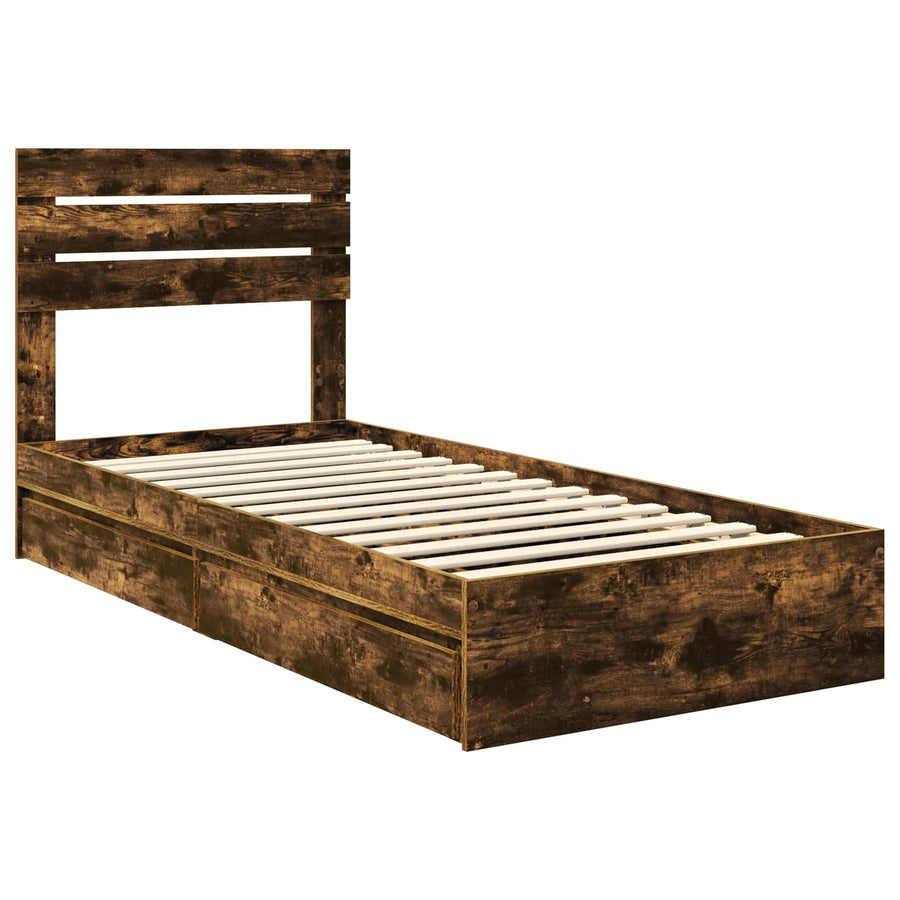 Bedframe met lade Gerookt eiken 75 x 190 cm Bewerkt hout