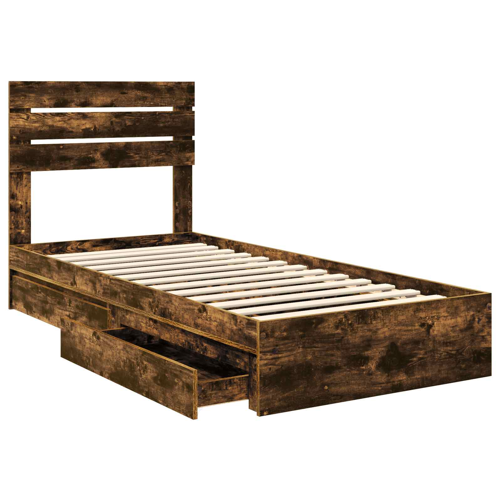 Bedframe met lade Gerookt eiken 75 x 190 cm Bewerkt hout