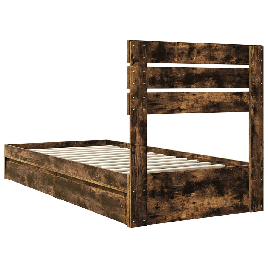 Bedframe met lade Gerookt eiken 75 x 190 cm Bewerkt hout