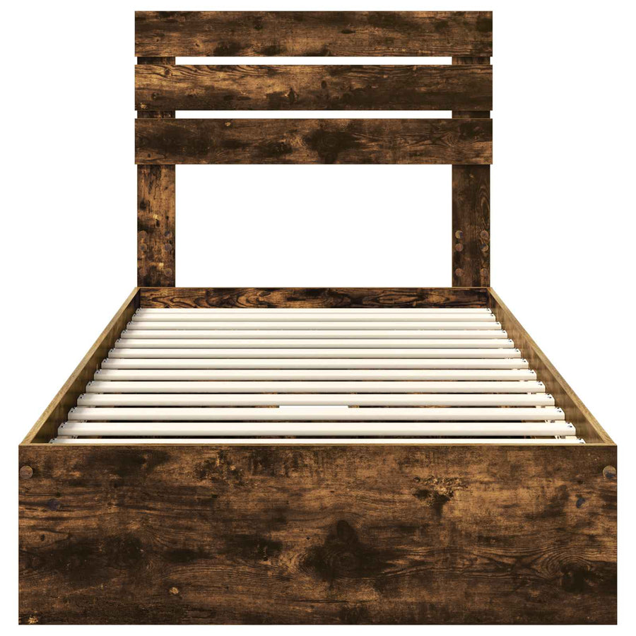 Bedframe met lade Gerookt eiken 75 x 190 cm Bewerkt hout