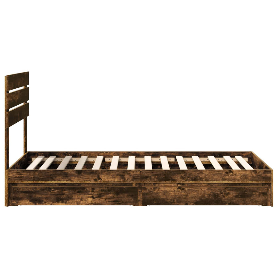 Bedframe met lade Gerookt eiken 75 x 190 cm Bewerkt hout