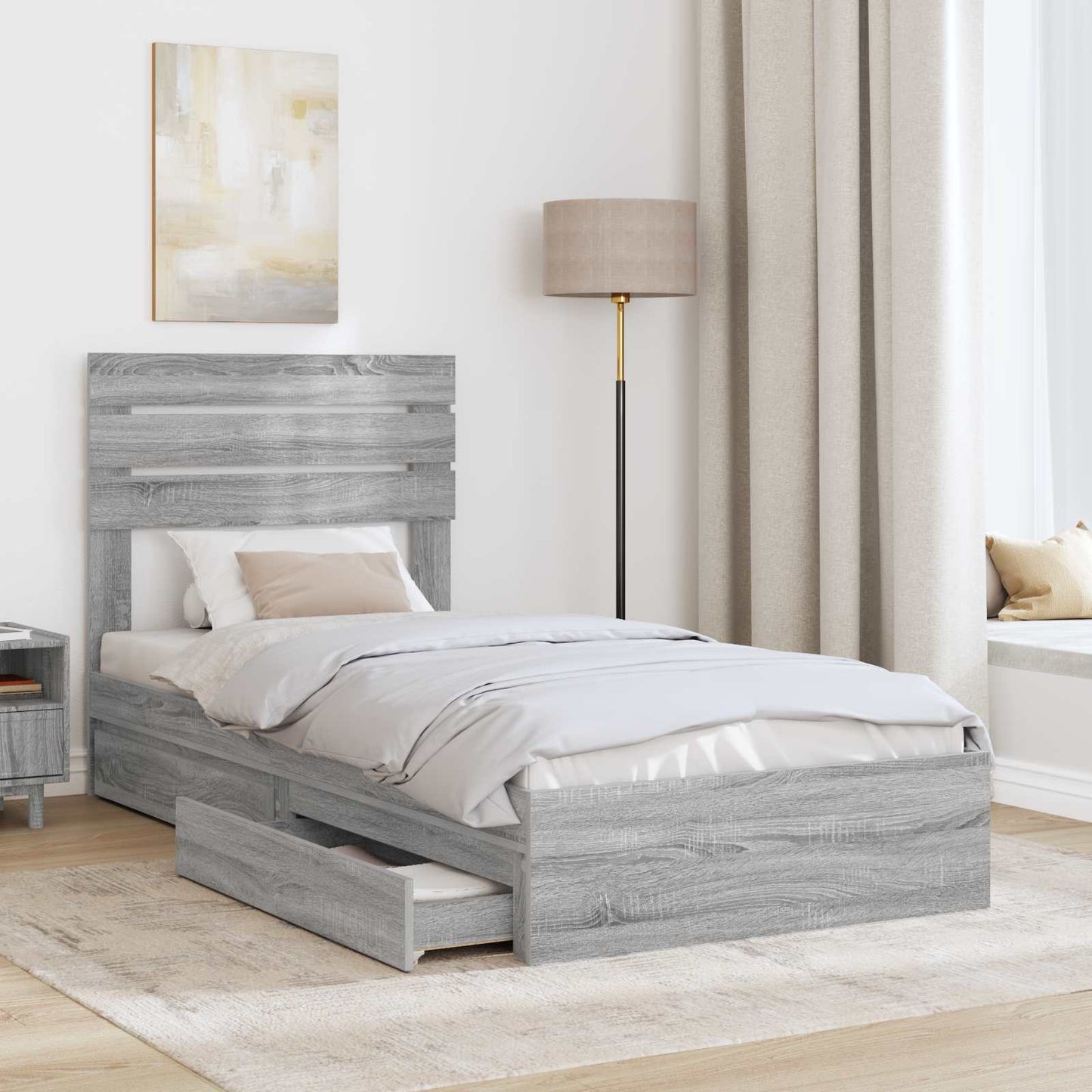 Bedframe met lade Grijs Sonoma 75 x 190 cm Bewerkt hout