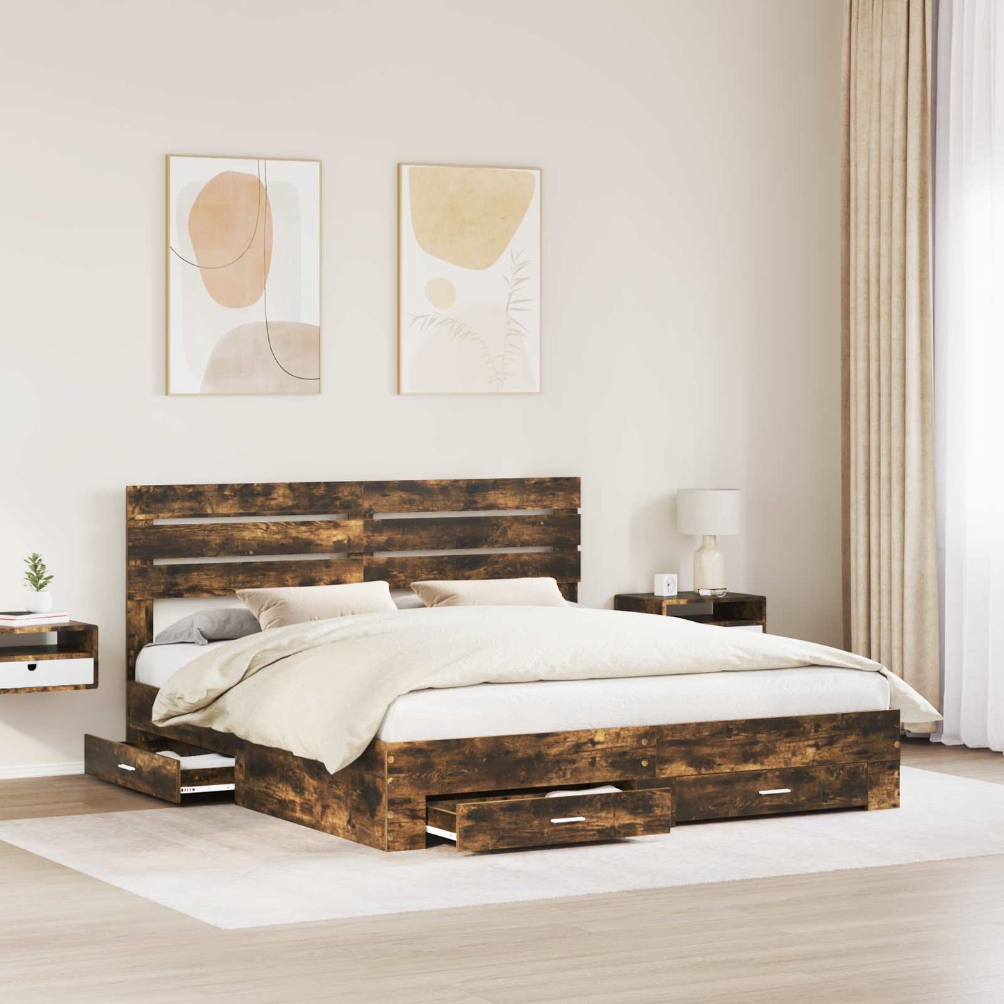 Bedframe met lade met hoofdeinde met opslag Bewerkt hout