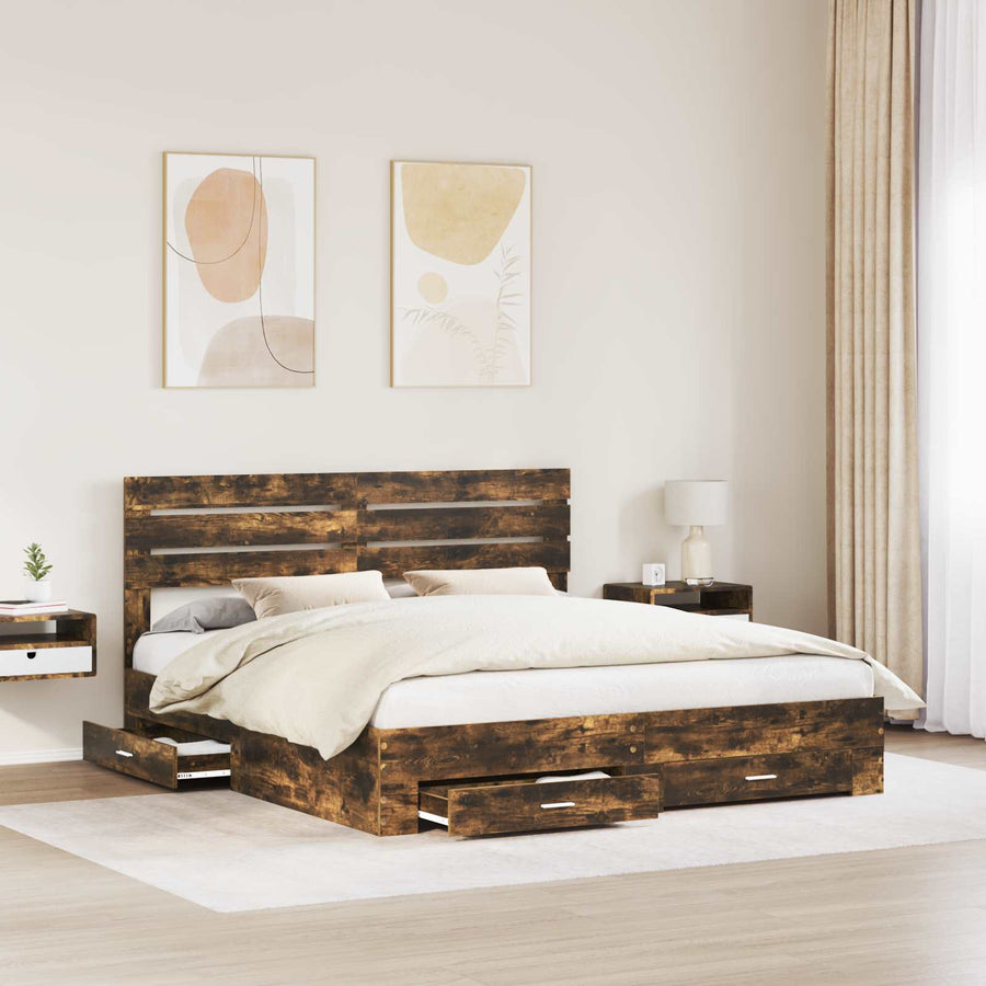 Bedframe met lade met hoofdeinde met opslag Bewerkt hout