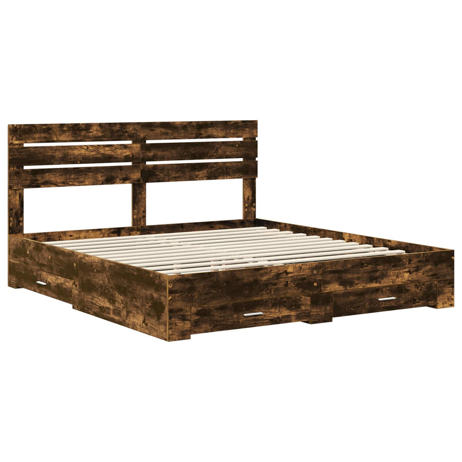 Bedframe met lade met hoofdeinde met opslag Bewerkt hout