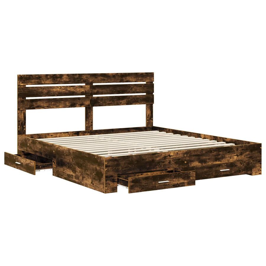 Bedframe met lade met hoofdeinde met opslag Bewerkt hout