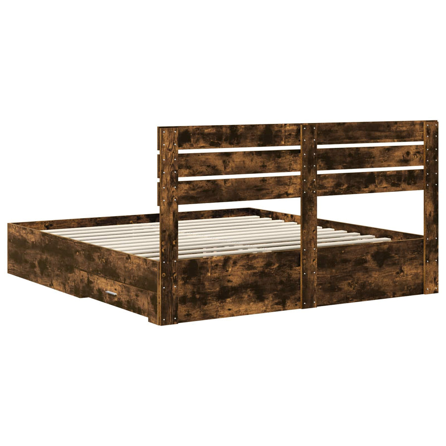 Bedframe met lade met hoofdeinde met opslag Bewerkt hout