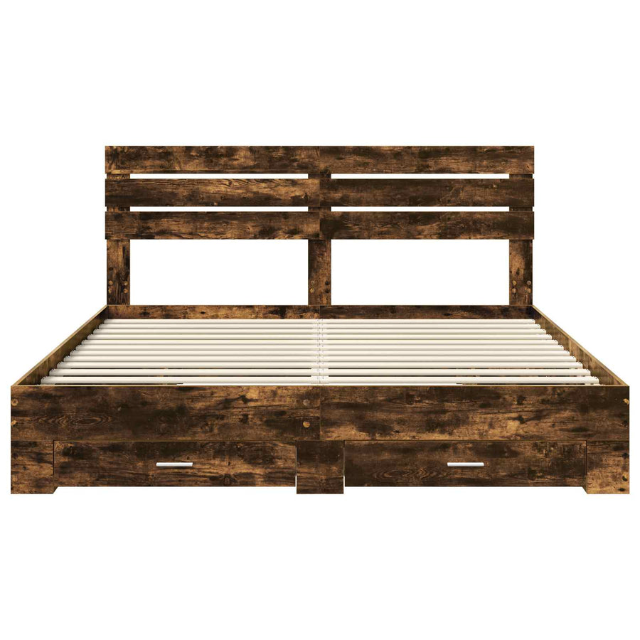 Bedframe met lade met hoofdeinde met opslag Bewerkt hout