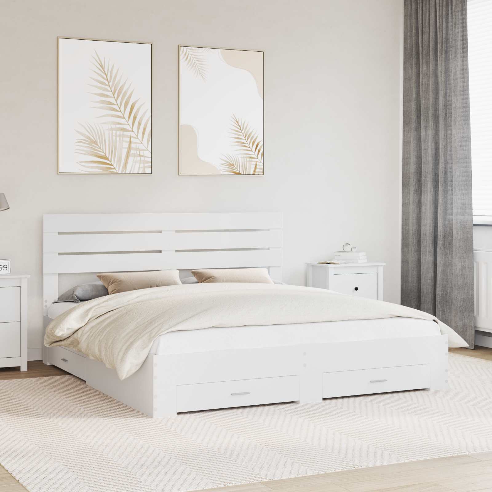 Bedframe met lade met hoofdeinde met opslag Bewerkt hout