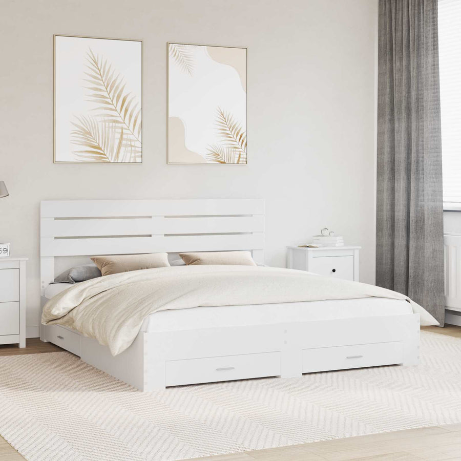 Bedframe met lade met hoofdeinde met opslag Bewerkt hout