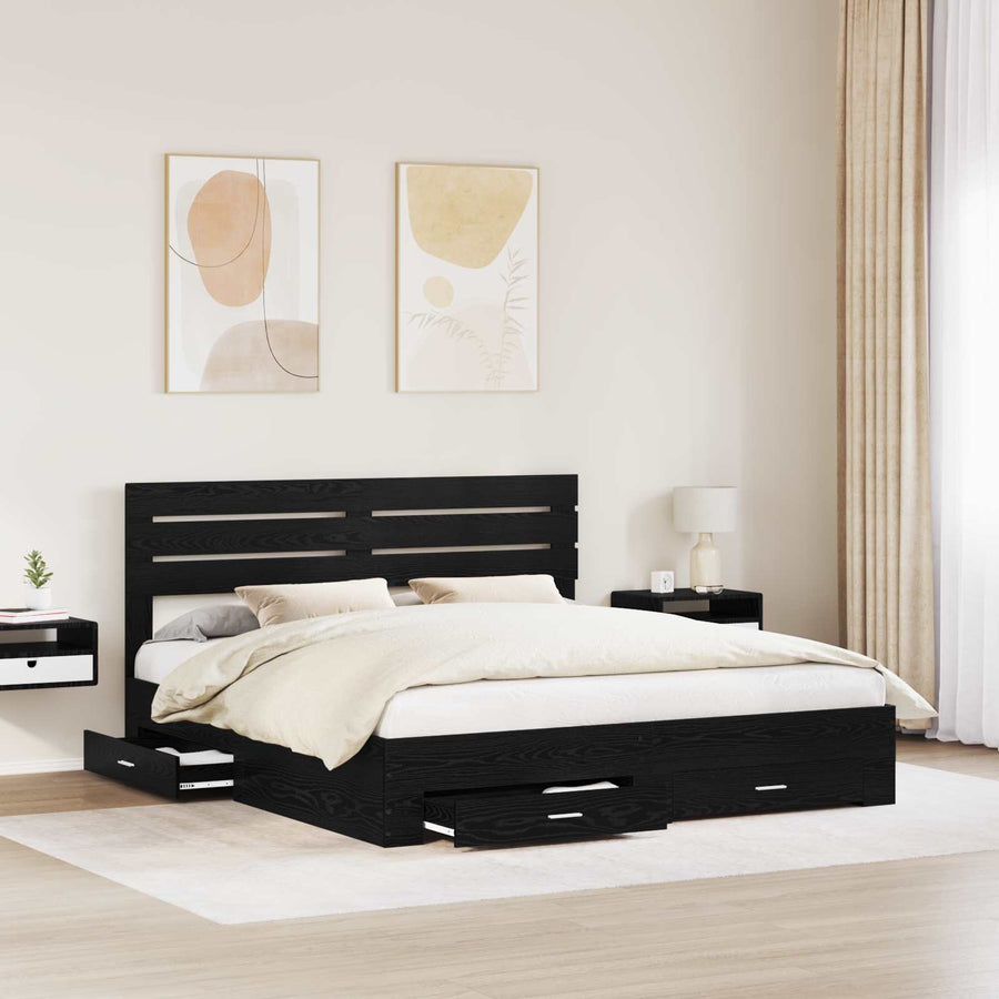 Bedframe met lade met hoofdeinde met opslag Bewerkt hout