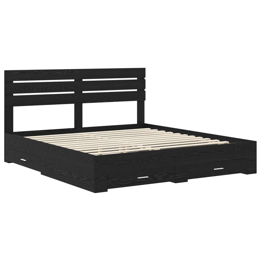 Bedframe met lade met hoofdeinde met opslag Bewerkt hout
