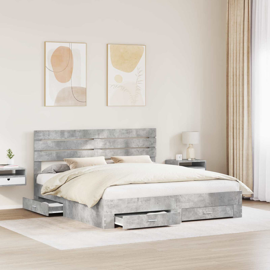 Bedframe met lade met hoofdeinde met opslag Bewerkt hout