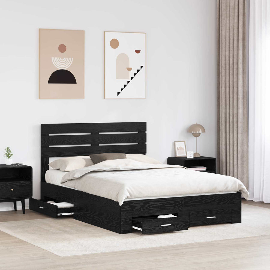 Bedframe met lade met hoofdeinde met opslag Bewerkt hout