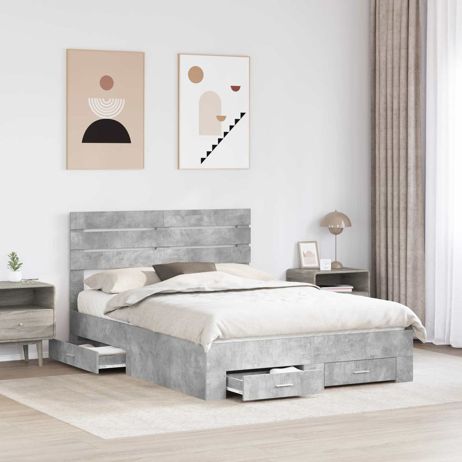 Bedframe met lade met hoofdeinde met opslag Bewerkt hout