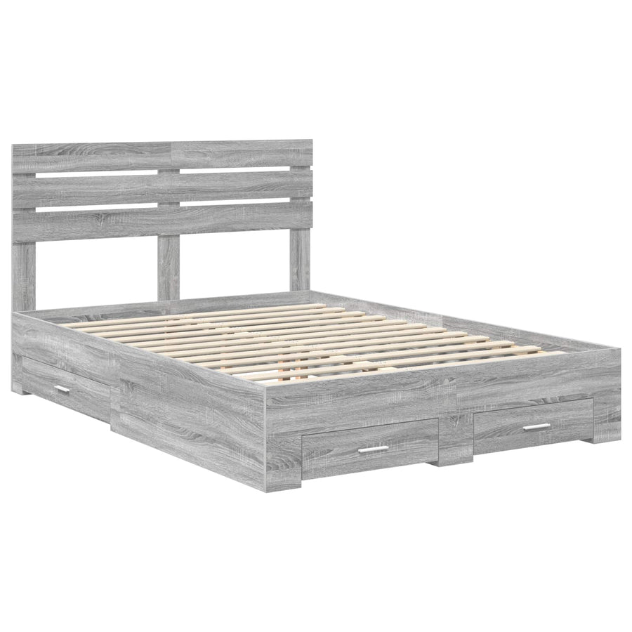 Bedframe met lade met hoofdeinde met opslag Bewerkt hout