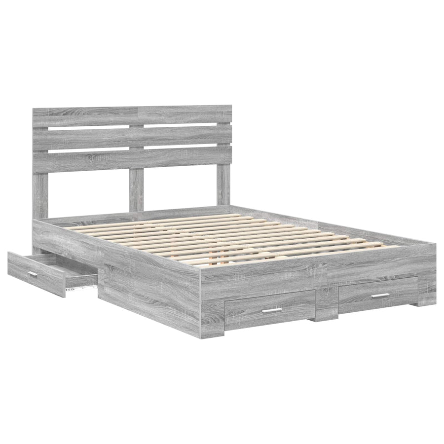 Bedframe met lade met hoofdeinde met opslag Bewerkt hout