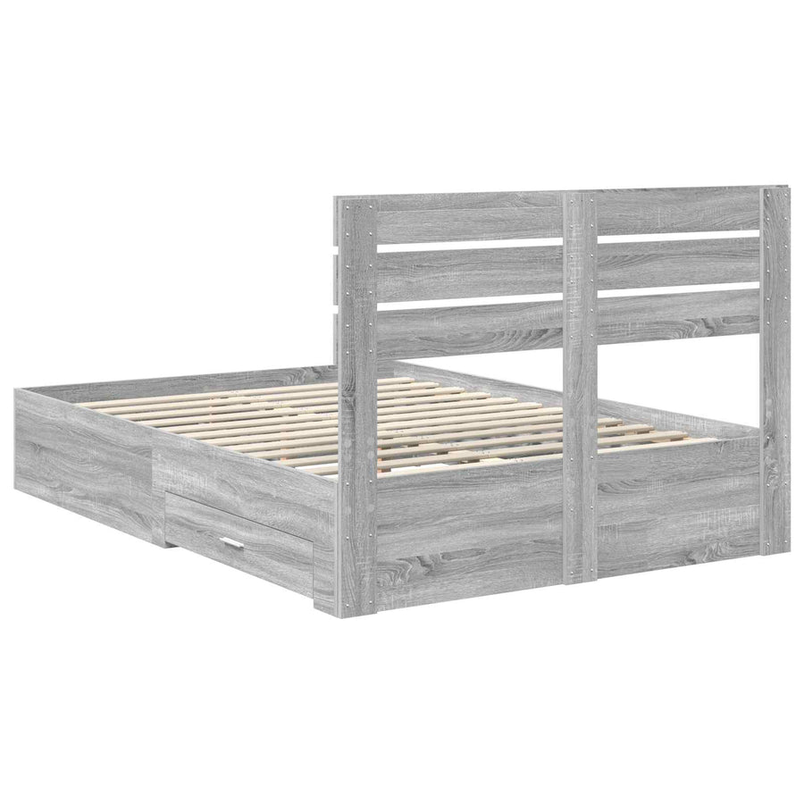Bedframe met lade met hoofdeinde met opslag Bewerkt hout