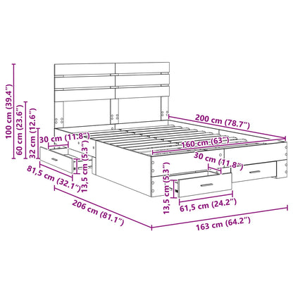 Bedframe met lade met hoofdeinde met opslag Bewerkt hout