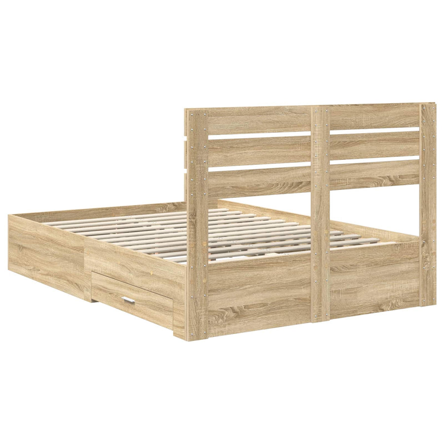 Bedframe met lade met hoofdeinde met opslag Bewerkt hout