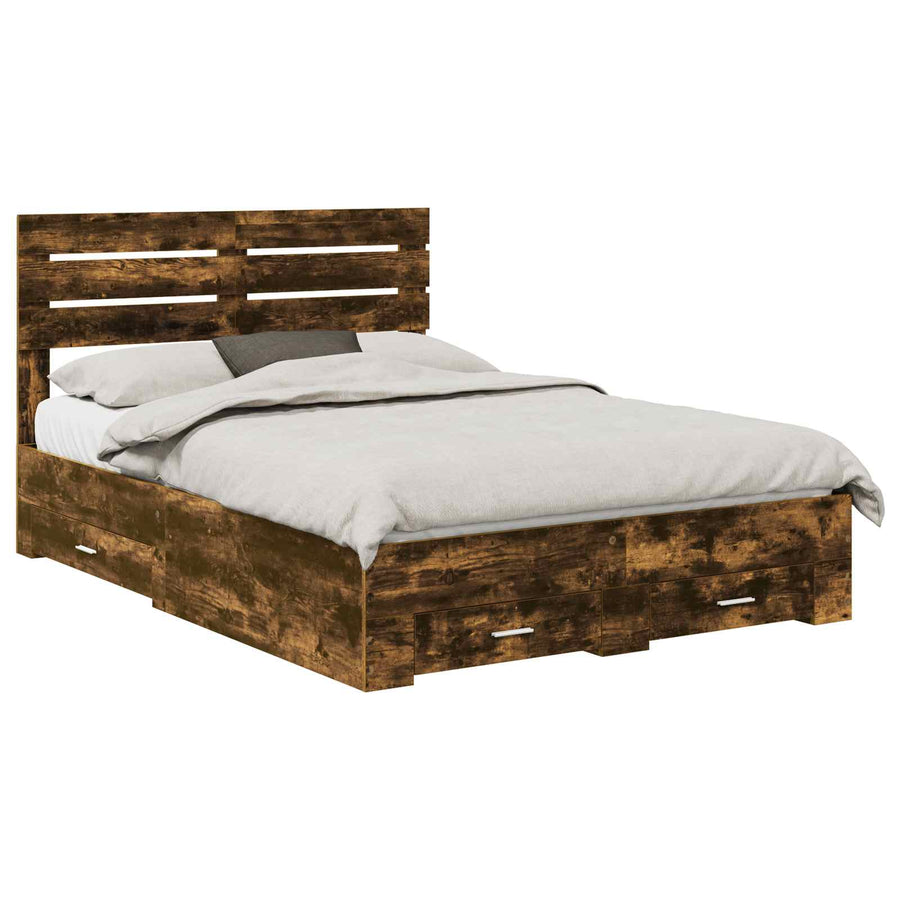 Bedframe met lade met hoofdeinde met opslag Bewerkt hout
