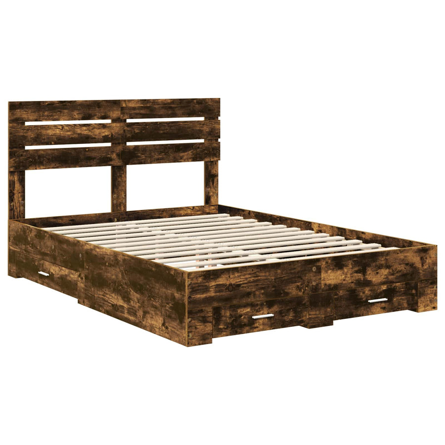 Bedframe met lade met hoofdeinde met opslag Bewerkt hout
