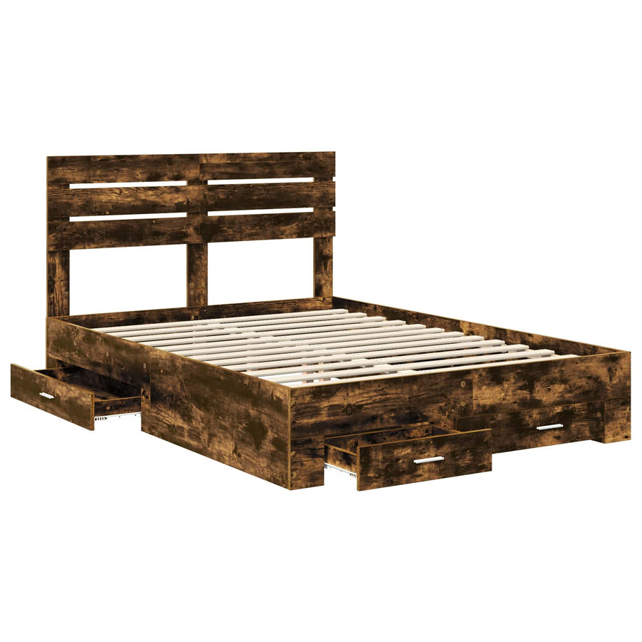 Bedframe met lade met hoofdeinde met opslag Bewerkt hout