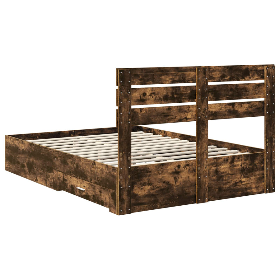 Bedframe met lade met hoofdeinde met opslag Bewerkt hout