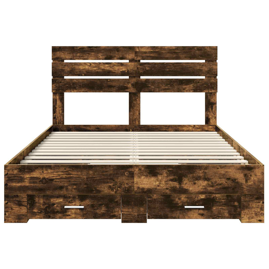 Bedframe met lade met hoofdeinde met opslag Bewerkt hout