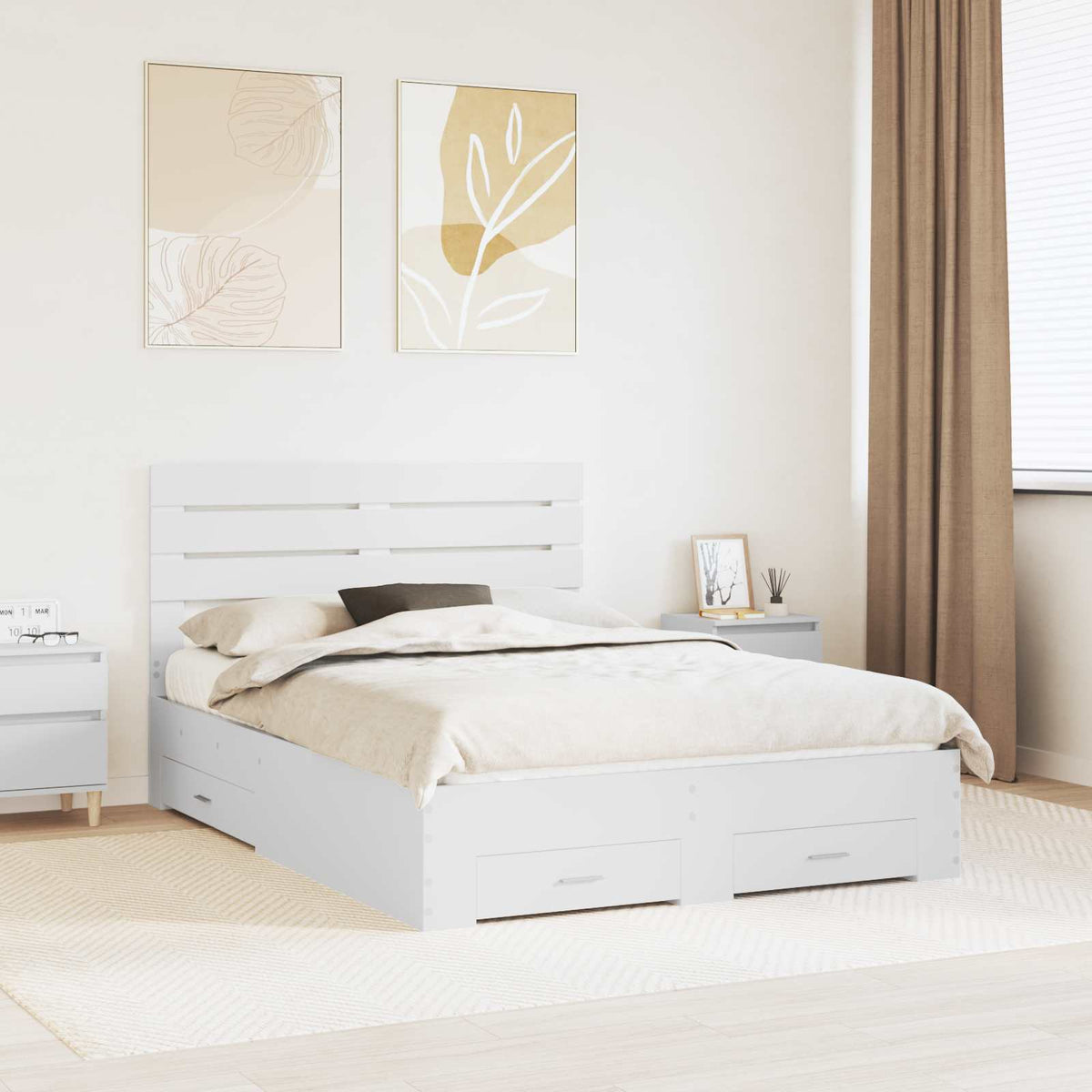 Bedframe met hoofdeinde met lade Wit 140 x 190 cm Bewerkt hout