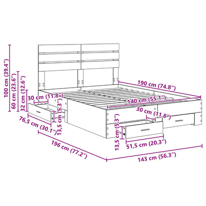 Bedframe met lade met hoofdeinde met opslag Bewerkt hout