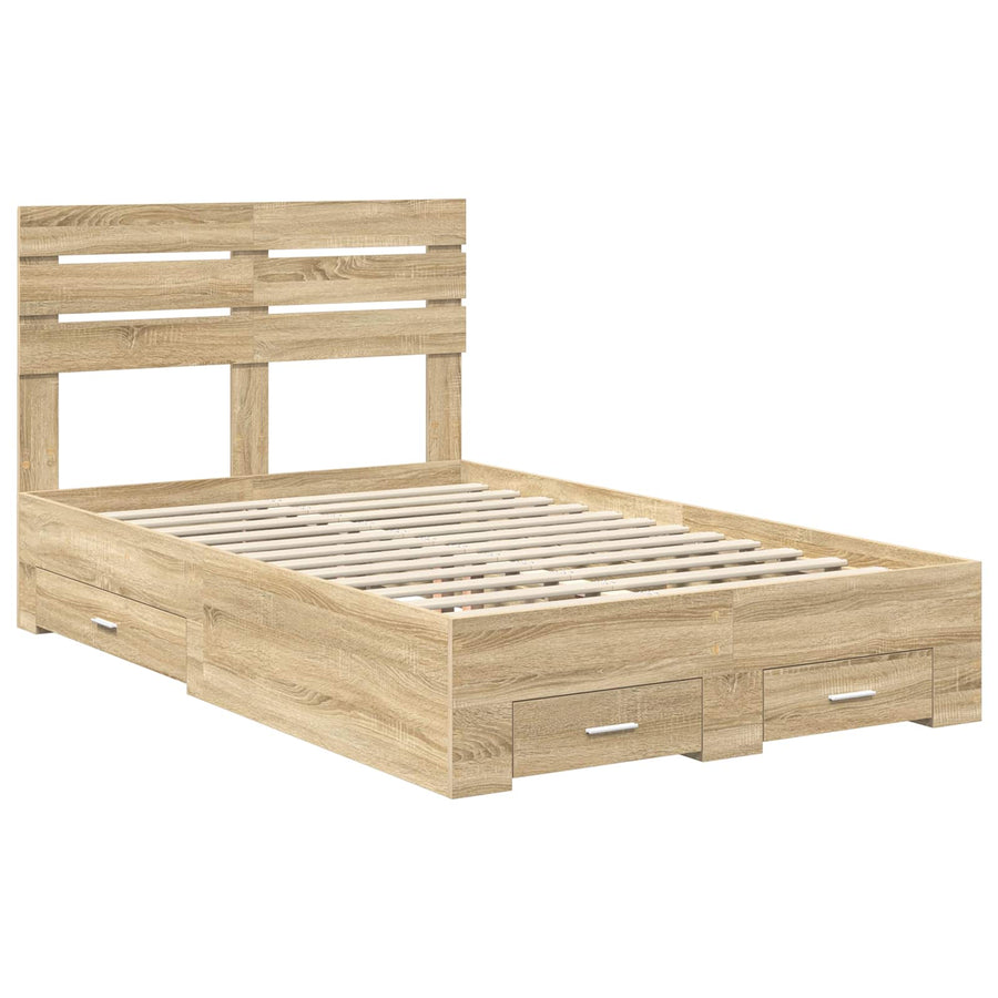 Bedframe met lade met hoofdeinde met opslag Bewerkt hout