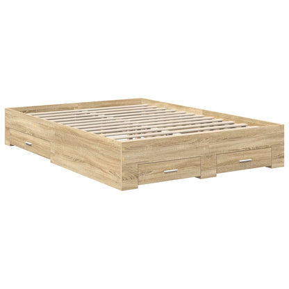 Bedframe met lade met hoofdeinde met opslag Bewerkt hout