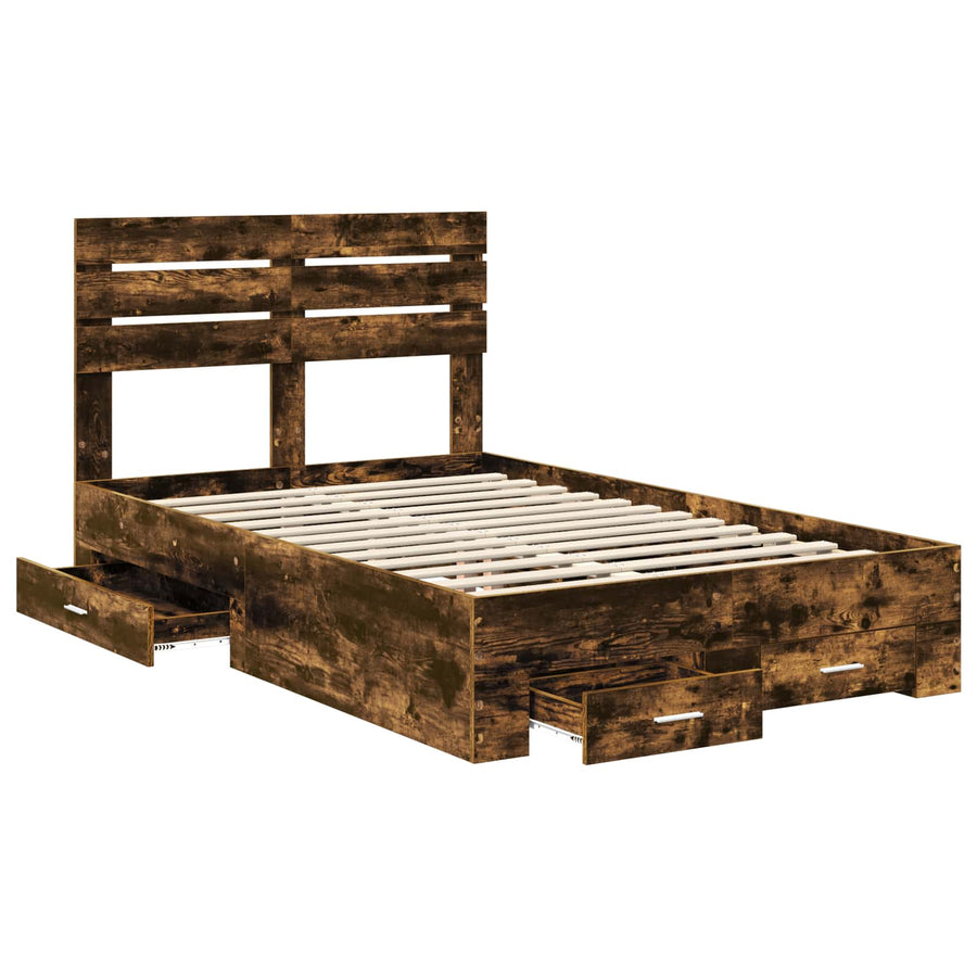 Bedframe met lade met hoofdeinde met opslag Bewerkt hout