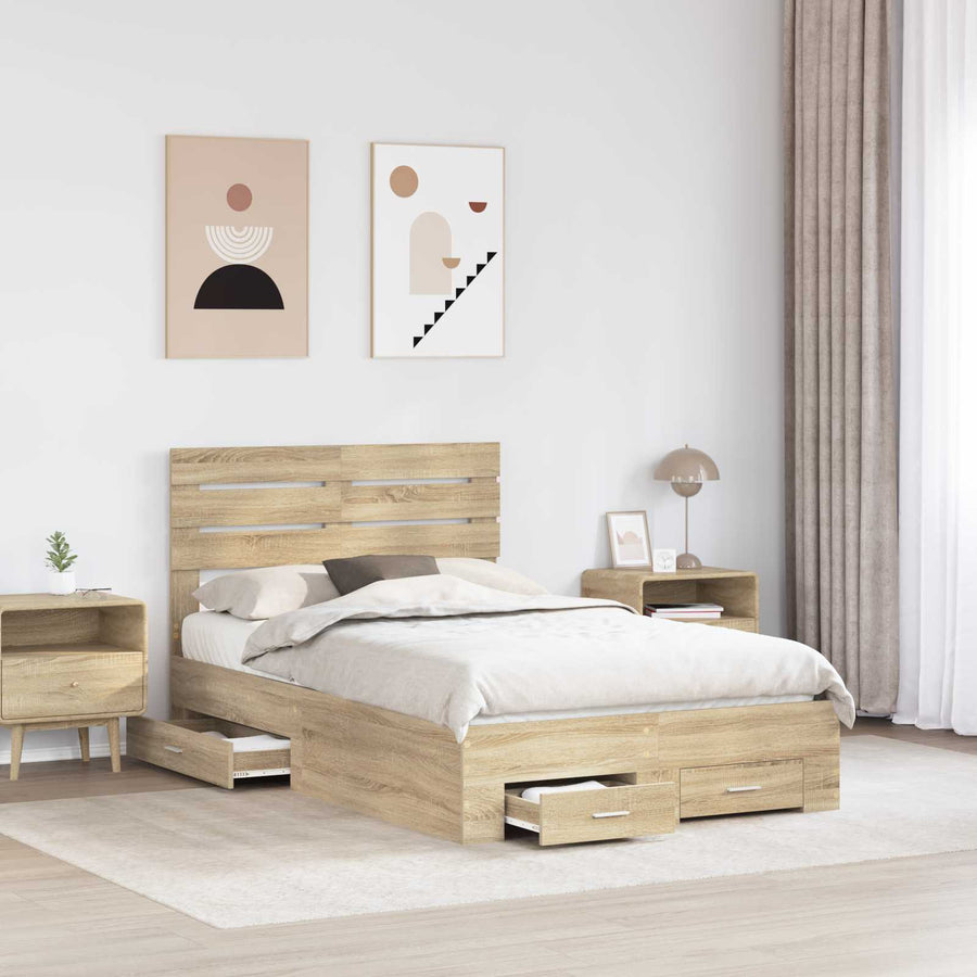 Bedframe met lade met hoofdeinde met opslag Bewerkt hout