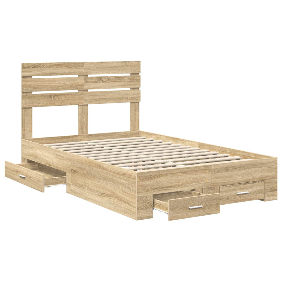 Bedframe met lade met hoofdeinde met opslag Bewerkt hout