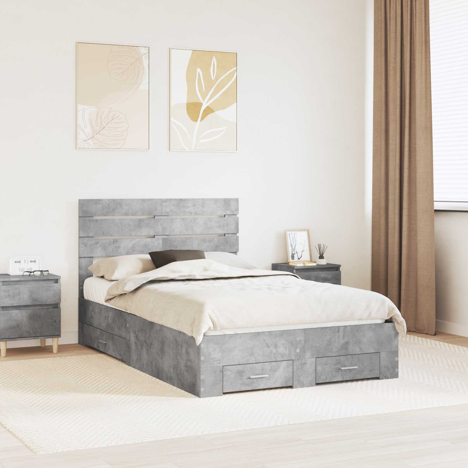 Bedframe met lade met hoofdeinde met opslag Bewerkt hout