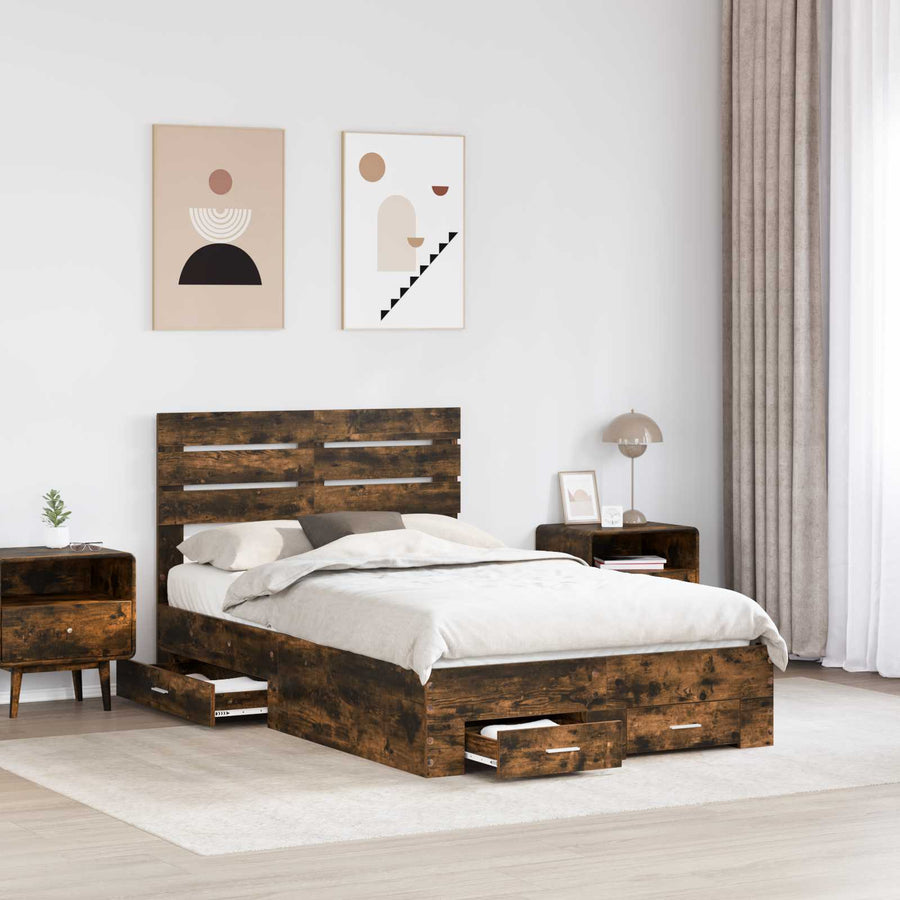 Bedframe met lade met hoofdeinde met opslag Bewerkt hout