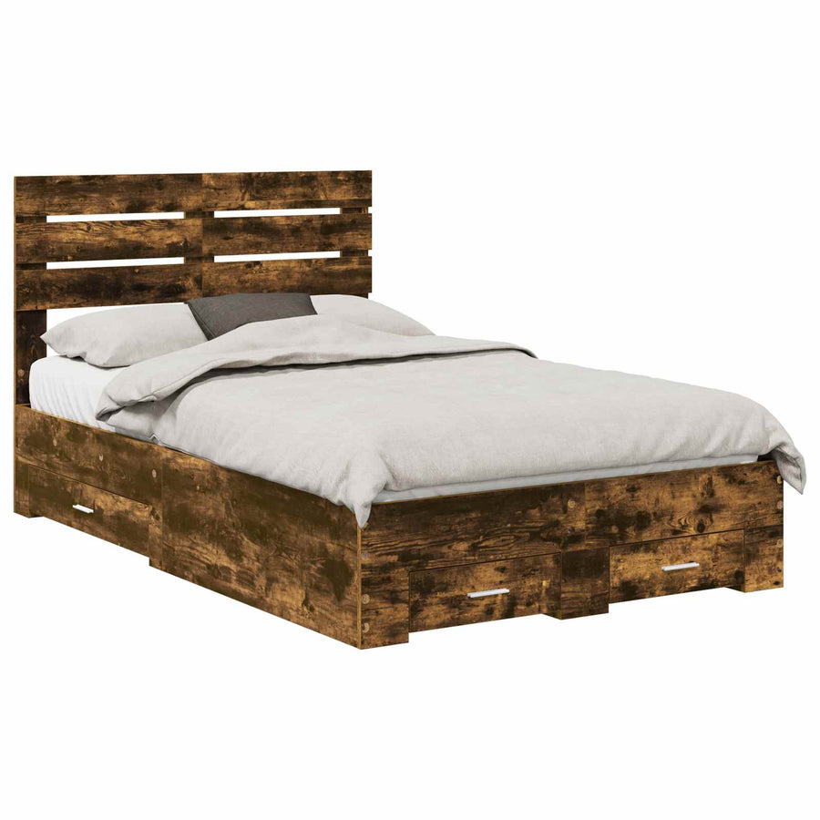Bedframe met lade met hoofdeinde met opslag Bewerkt hout