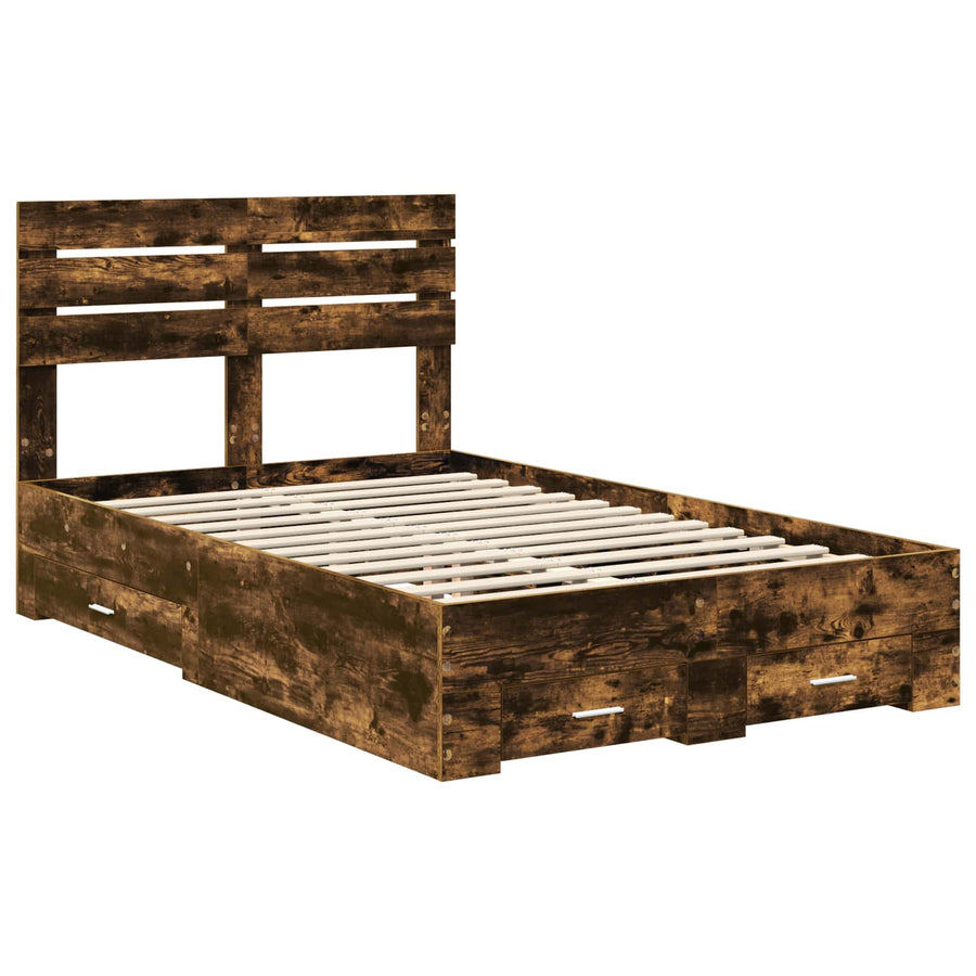 Bedframe met lade met hoofdeinde met opslag Bewerkt hout