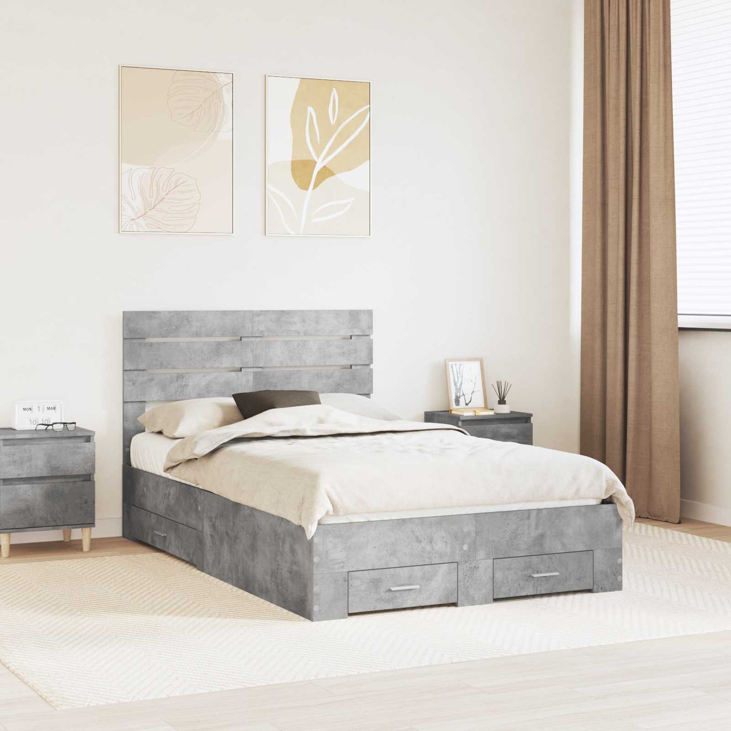 Bedframe met lade met hoofdeinde met opslag Bewerkt hout