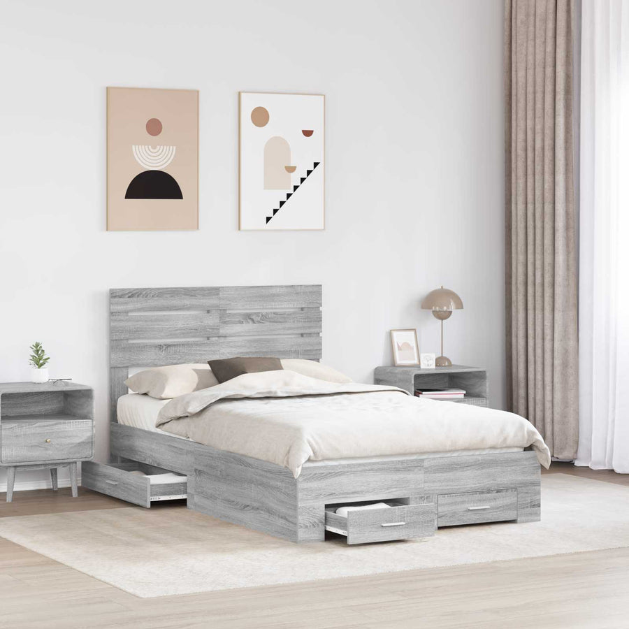 Bedframe met lade met hoofdeinde met opslag Bewerkt hout