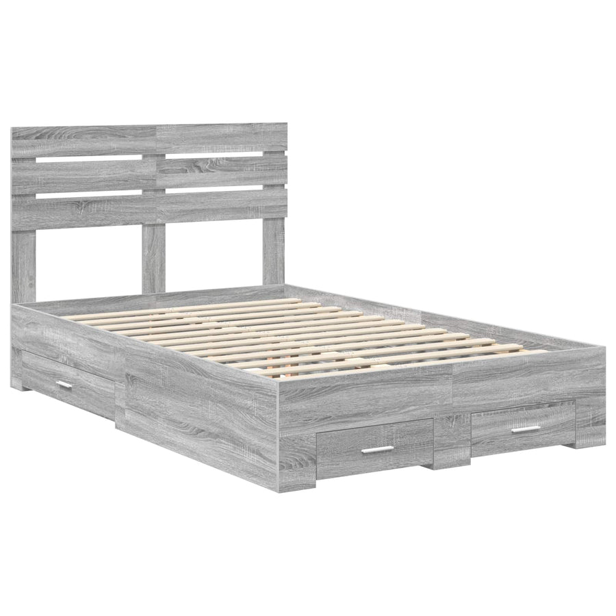 Bedframe met lade met hoofdeinde met opslag Bewerkt hout